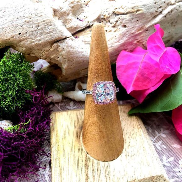 Two Tone Rose Gold Cushion Cut Sterling Silver Ring Size 7 - Picture 5 of 9